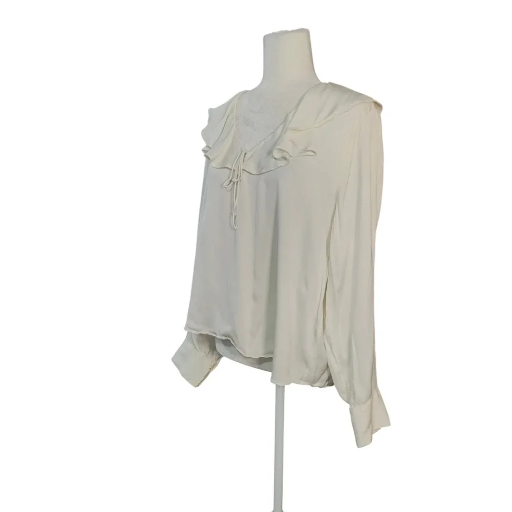 J.Crew Ivory Ruffle Collar Blouse Feminine Regency Coquette Long Sleeve White XL